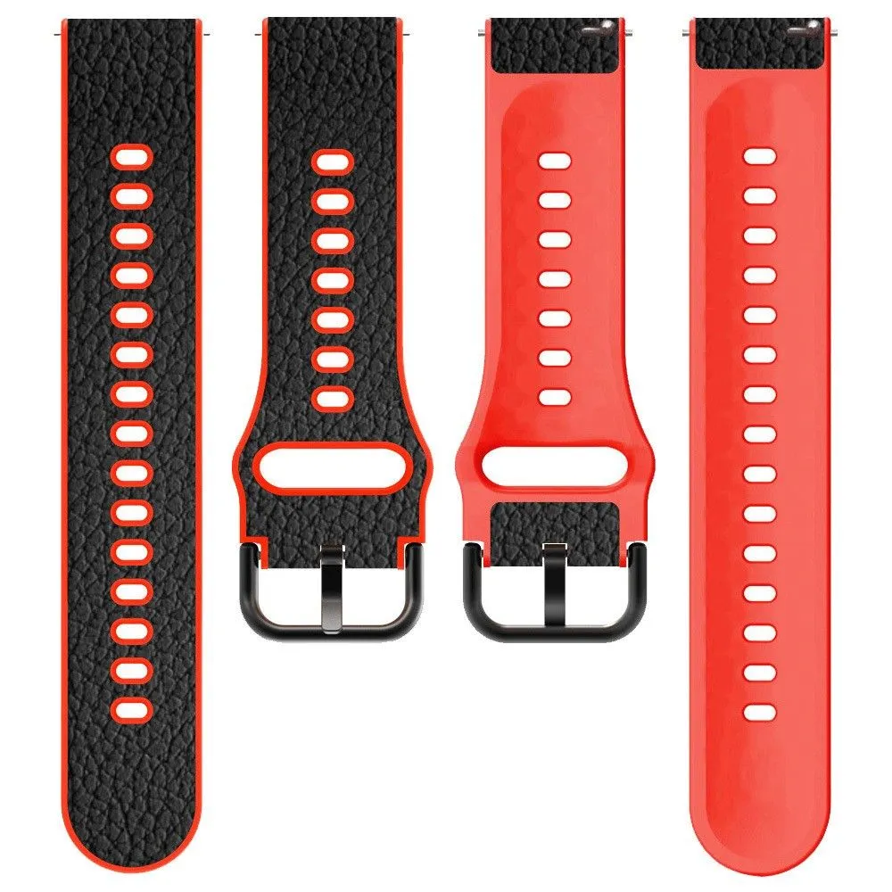 22mm Universal litchi texture leather  watch strap - Red