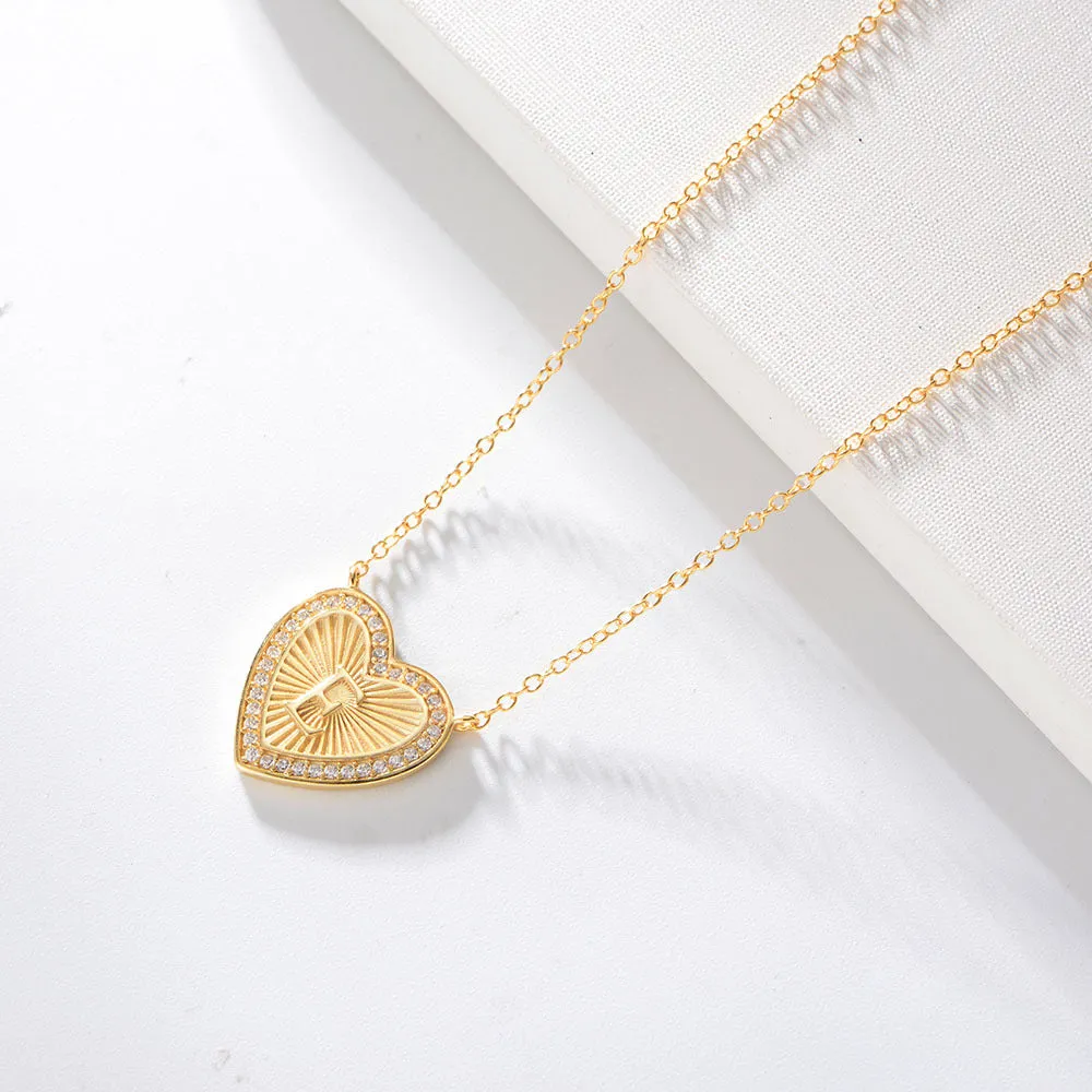 26 English Heart Letter with Zircon Pendant Silver Necklace for Women