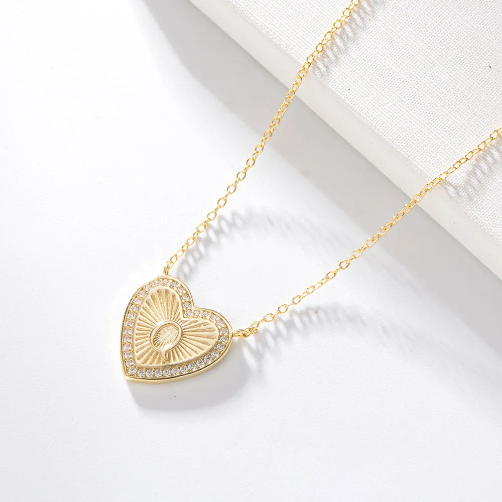 26 English Heart Letter with Zircon Pendant Silver Necklace for Women