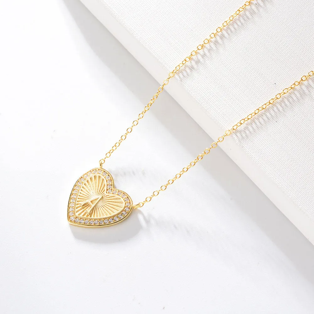 26 English Heart Letter with Zircon Pendant Silver Necklace for Women