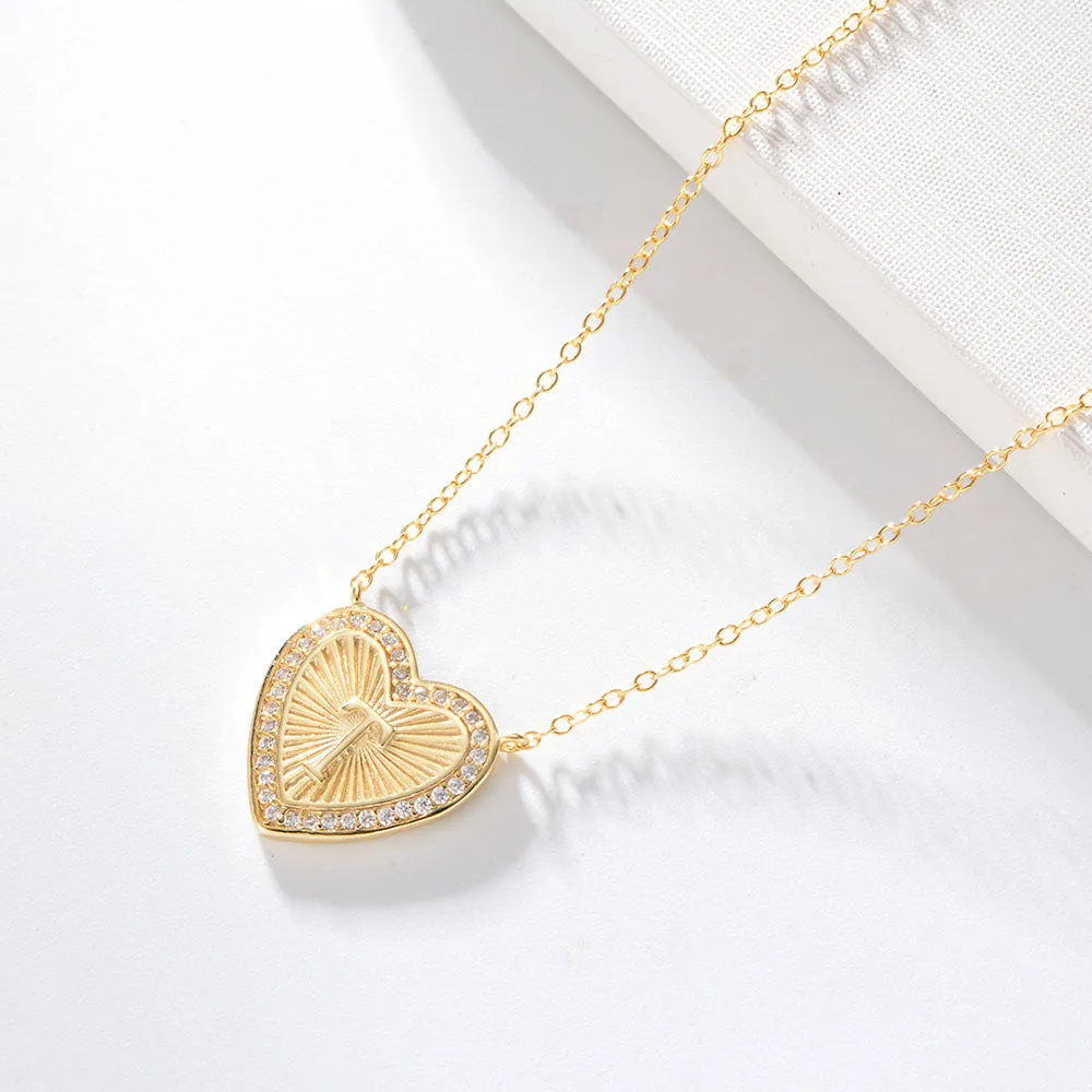 26 English Heart Letter with Zircon Pendant Silver Necklace for Women