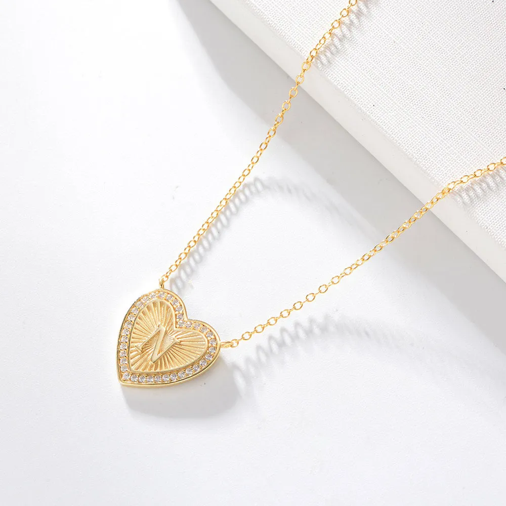 26 English Heart Letter with Zircon Pendant Silver Necklace for Women