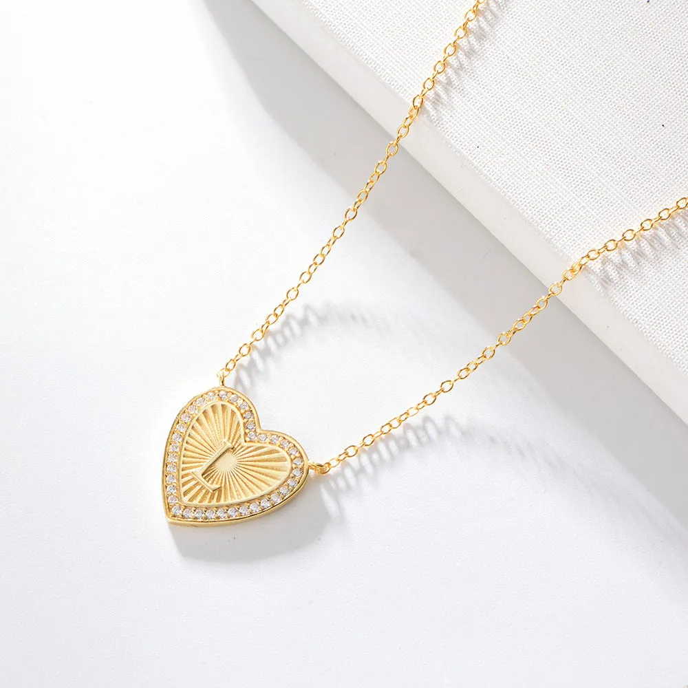 26 English Heart Letter with Zircon Pendant Silver Necklace for Women