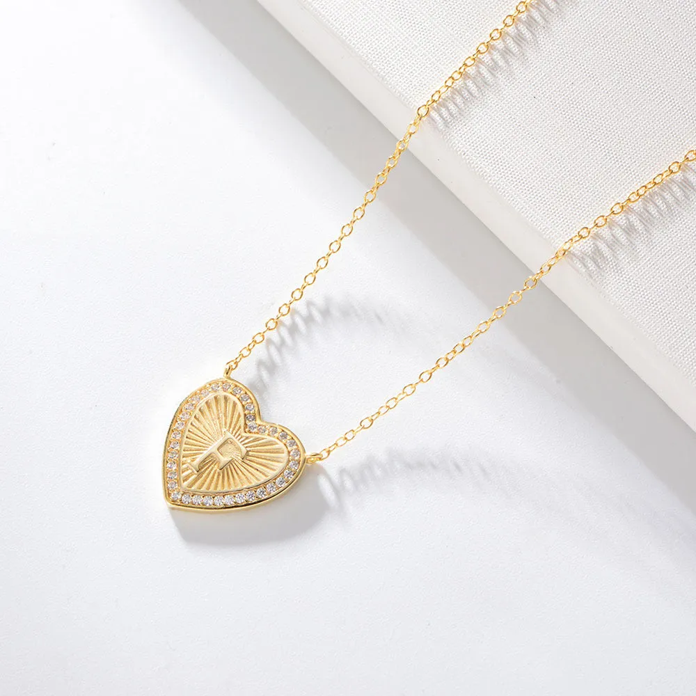 26 English Heart Letter with Zircon Pendant Silver Necklace for Women