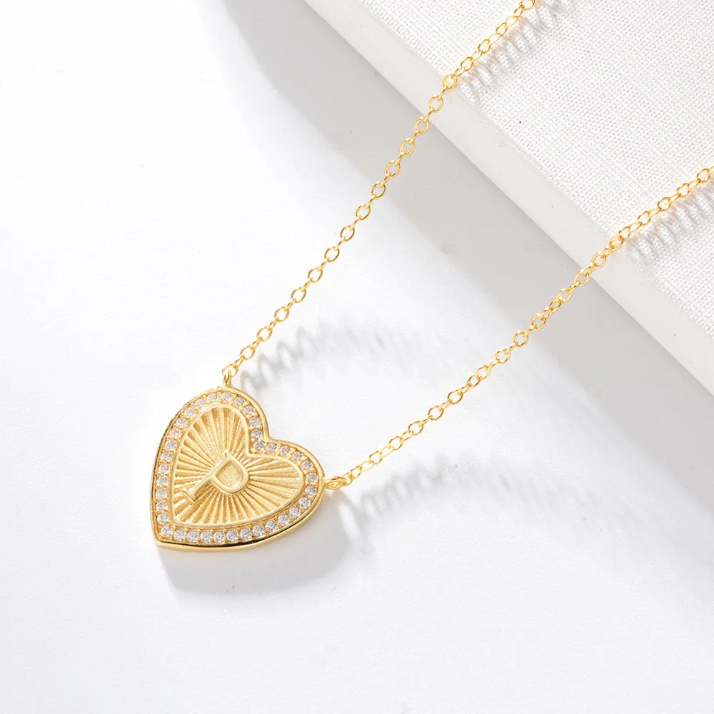 26 English Heart Letter with Zircon Pendant Silver Necklace for Women