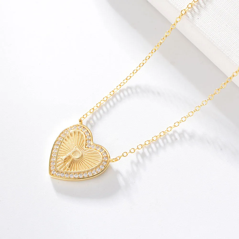 26 English Heart Letter with Zircon Pendant Silver Necklace for Women