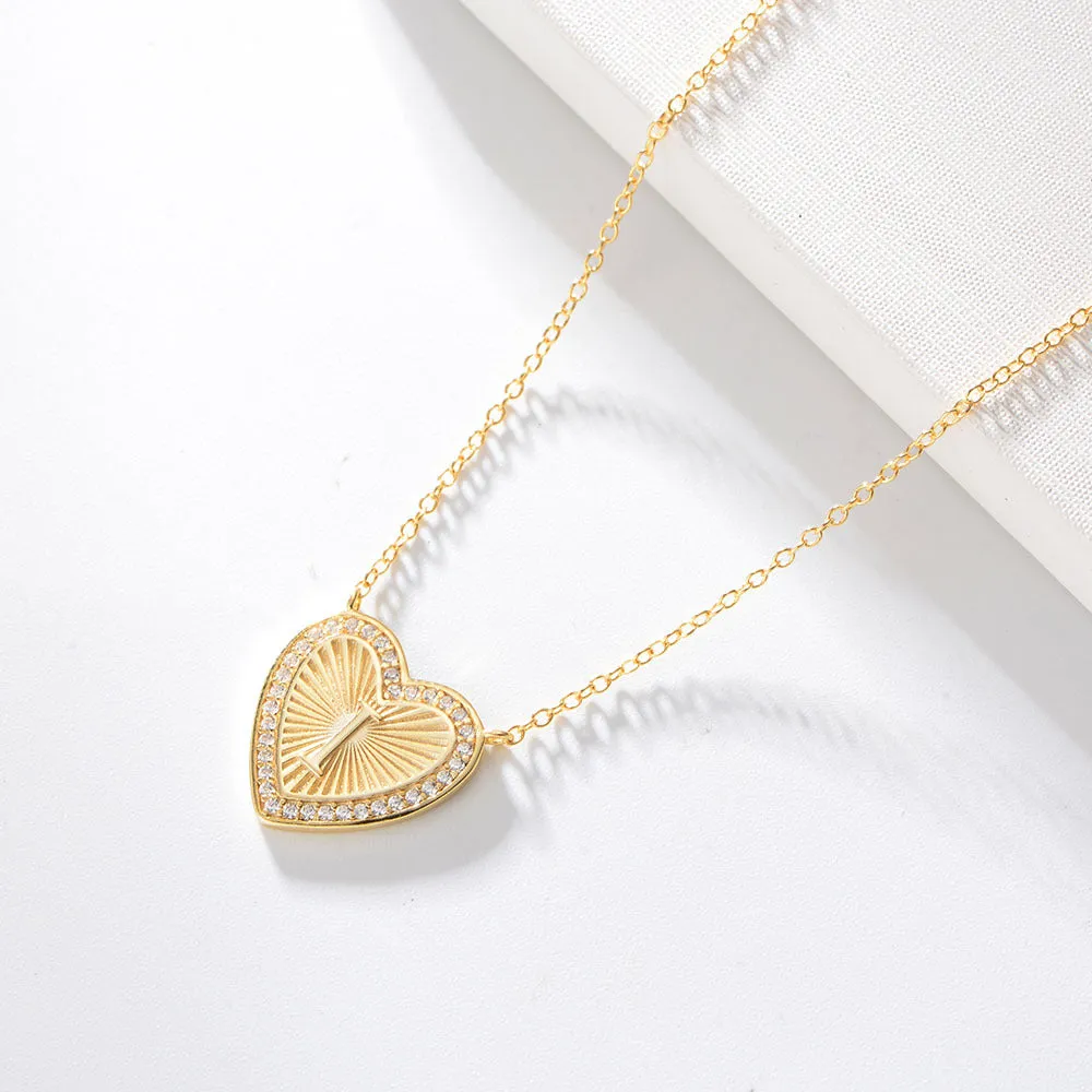 26 English Heart Letter with Zircon Pendant Silver Necklace for Women