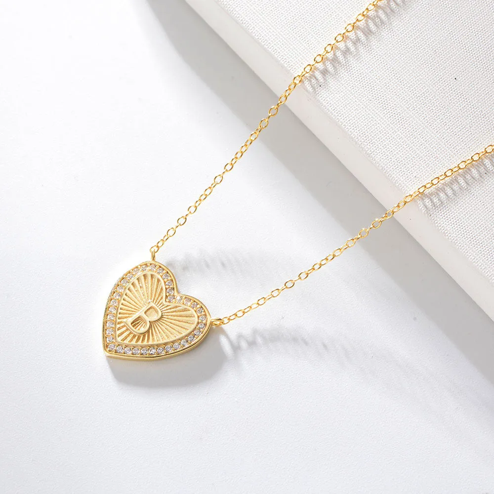 26 English Heart Letter with Zircon Pendant Silver Necklace for Women