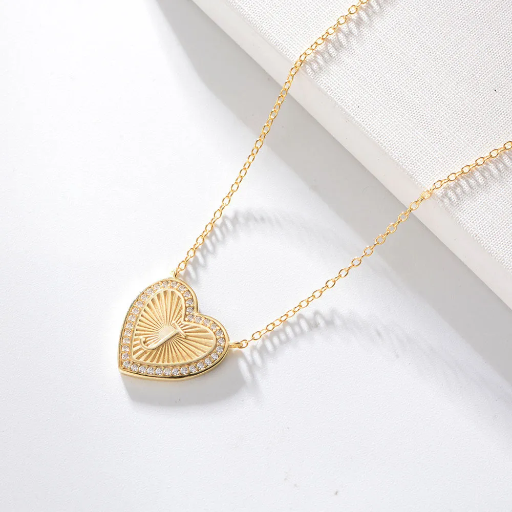 26 English Heart Letter with Zircon Pendant Silver Necklace for Women