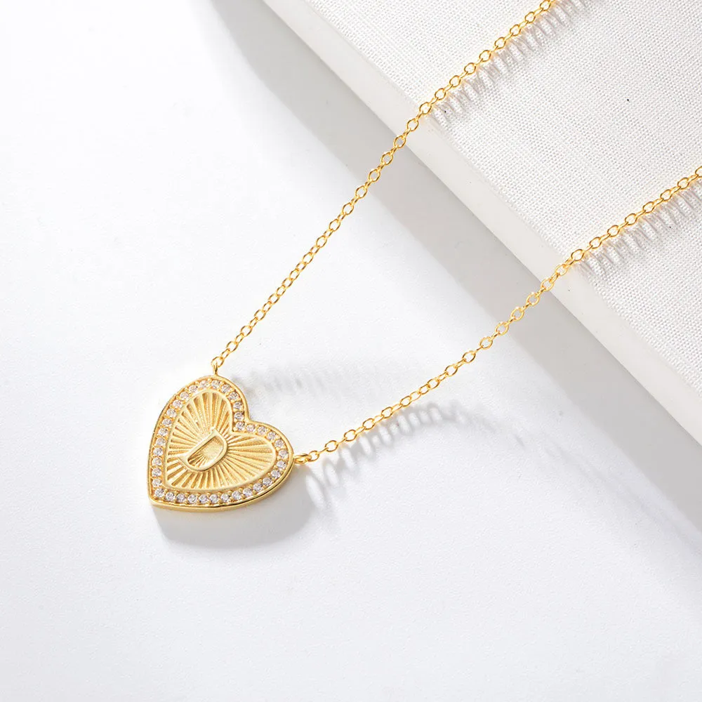 26 English Heart Letter with Zircon Pendant Silver Necklace for Women