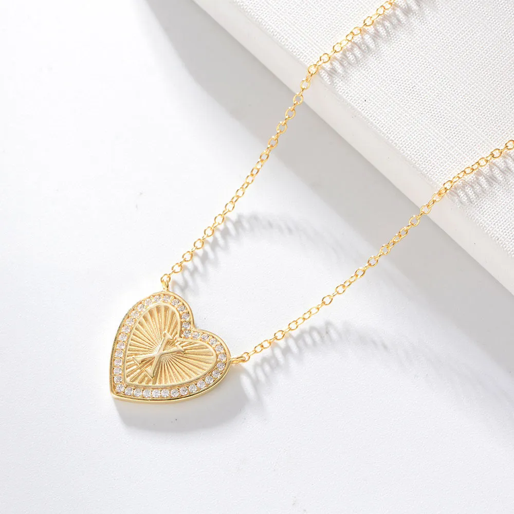 26 English Heart Letter with Zircon Pendant Silver Necklace for Women