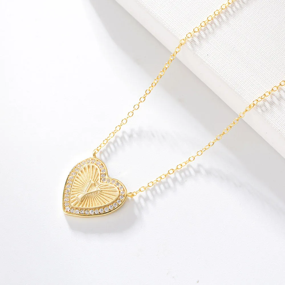 26 English Heart Letter with Zircon Pendant Silver Necklace for Women