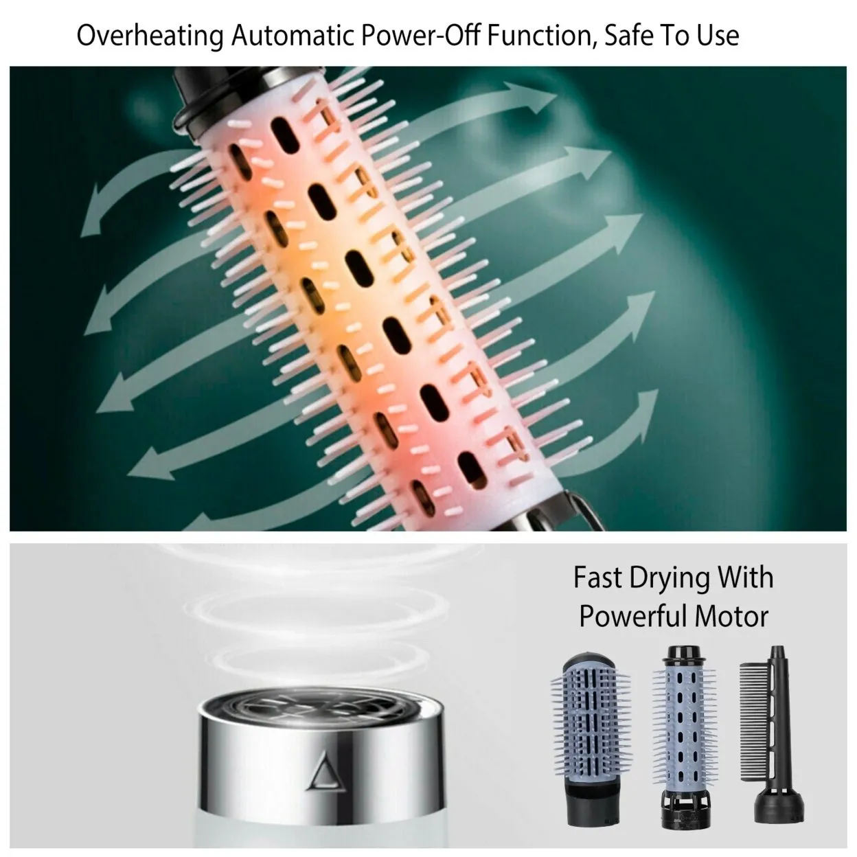 3 In 1 Hot Air Brush One-Step Hair Dryer Comb 3 Interchangeable Brush Combs Volumizer Hair Curler Straightener 66.93in