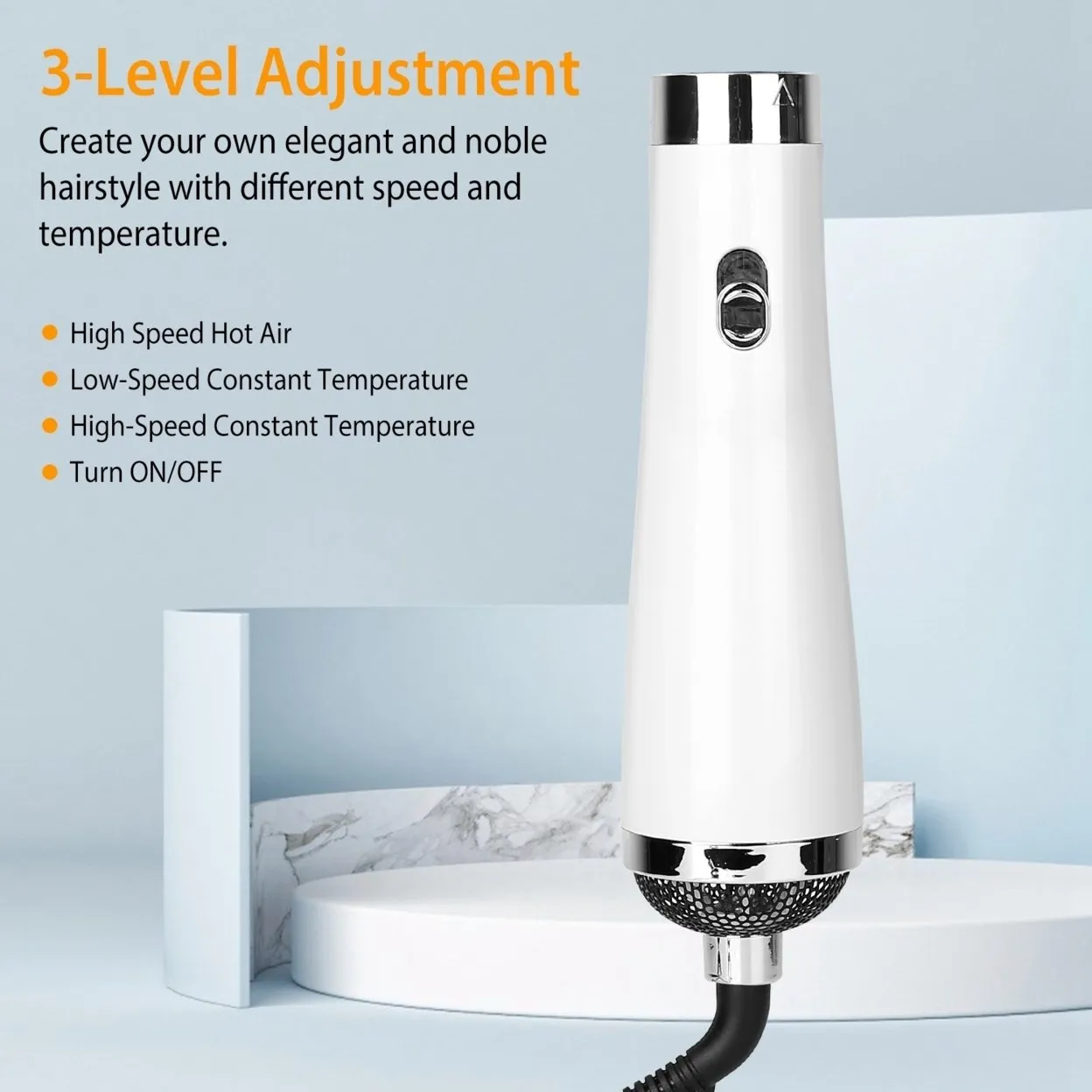 3 In 1 Hot Air Brush One-Step Hair Dryer Comb 3 Interchangeable Brush Combs Volumizer Hair Curler Straightener 66.93in