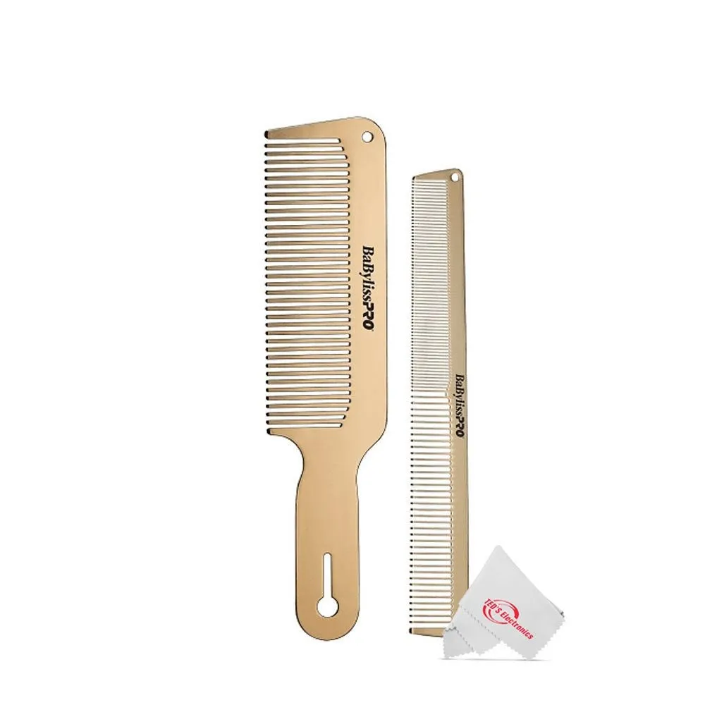 4 Pieces BaByliss Pro Barberology GoldFX Metal Comb Set 9" Clipper Comb and 7.5" Cutting Comb Gold