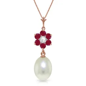 4.53 Carat 14K Solid Rose Gold Necklace Natural Pearl, Ruby Diamond