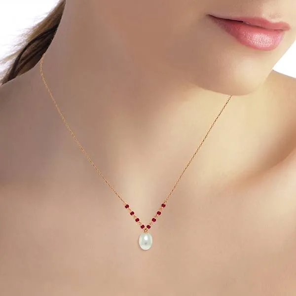 5 Carat 14K Solid Rose Gold Necklace Natural Rubys Pearl