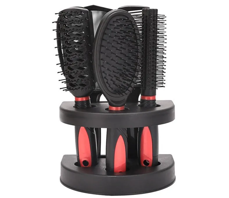 5 Pcs Salon Styling Set Women Travel Makeup Adults Hair Brush with Holder Home Portable Anti-Static Combs Mirror Tool