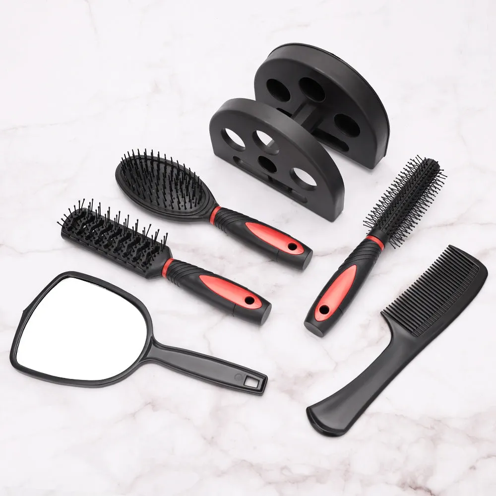 5 Pcs Salon Styling Set Women Travel Makeup Adults Hair Brush with Holder Home Portable Anti-Static Combs Mirror Tool