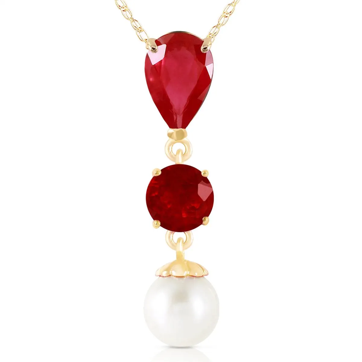 5.05 Carat 14K Solid Yellow Gold Power Of Pleasure Ruby Pearl Necklace