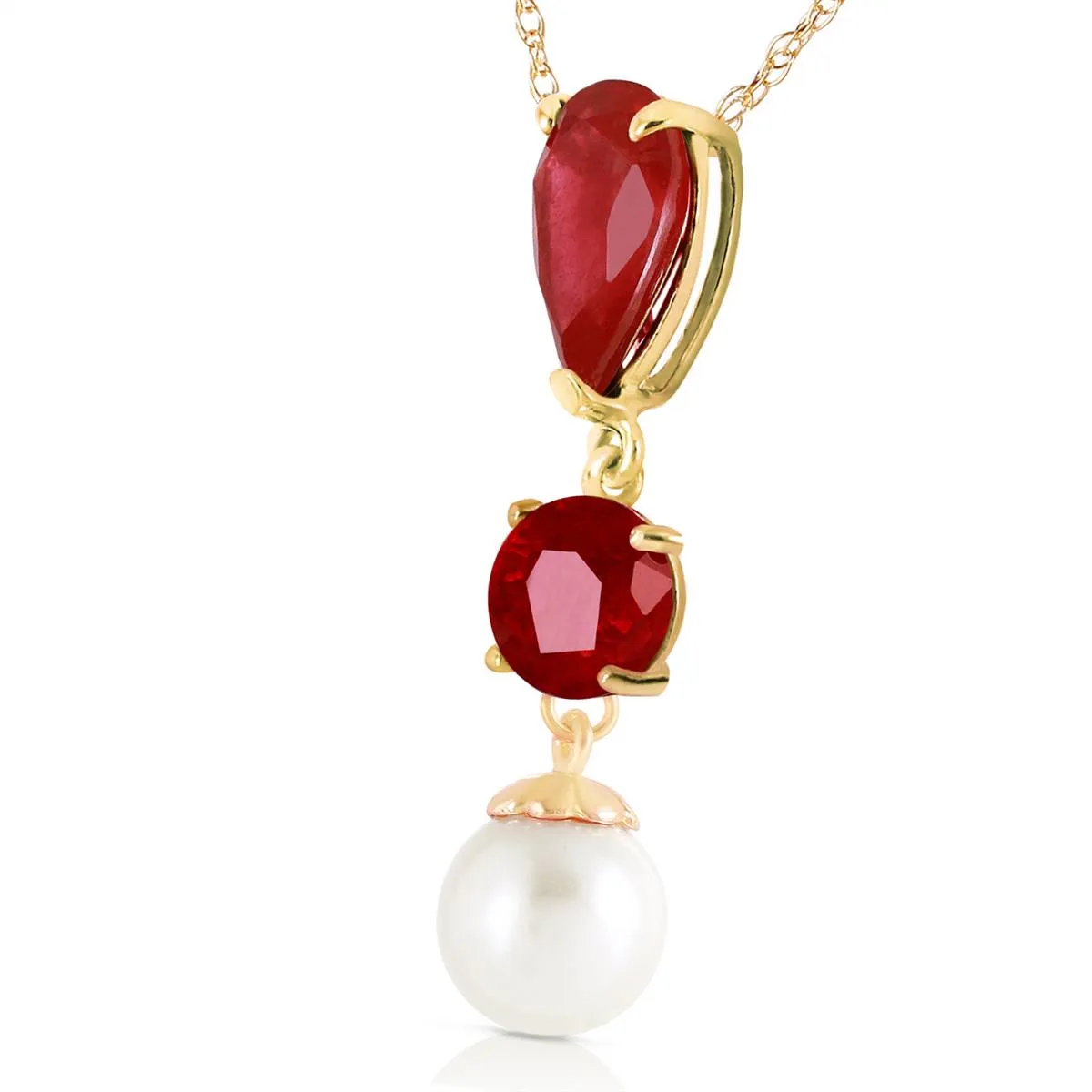 5.05 Carat 14K Solid Yellow Gold Power Of Pleasure Ruby Pearl Necklace