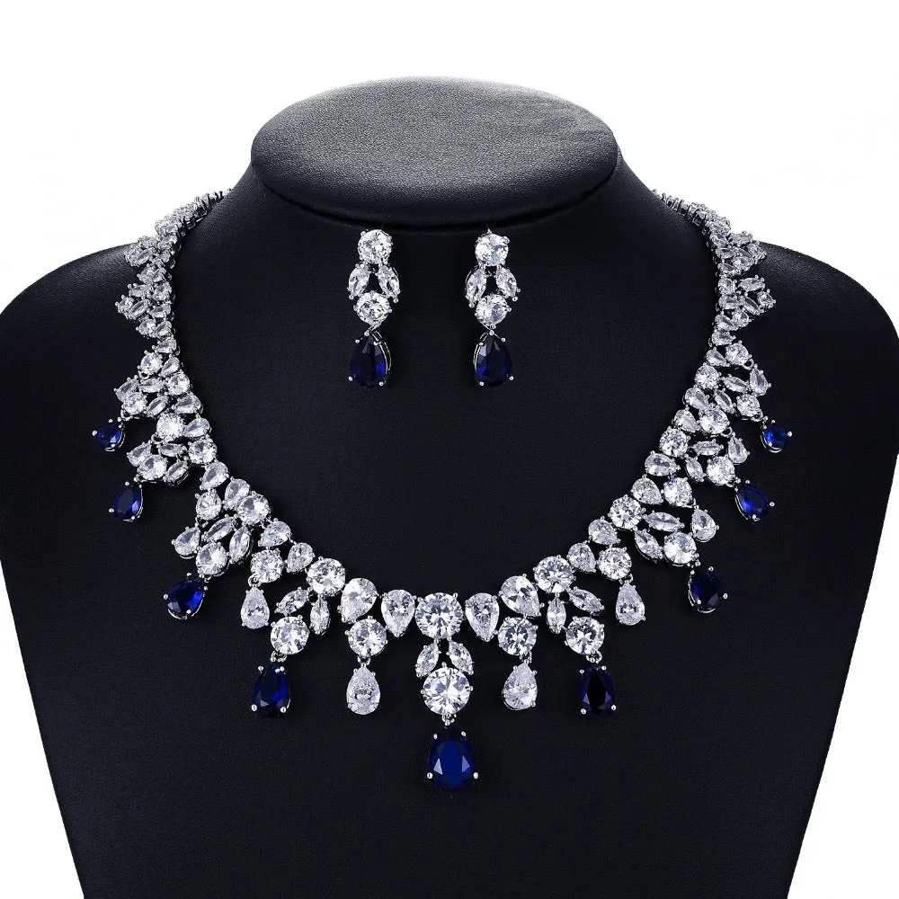 5A Grade Cubic Zirconia Wedding Necklace Earring Sets for bride CN10126