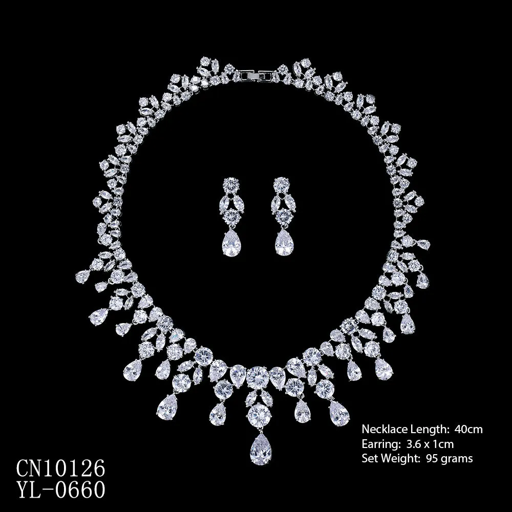 5A Grade Cubic Zirconia Wedding Necklace Earring Sets for bride CN10126