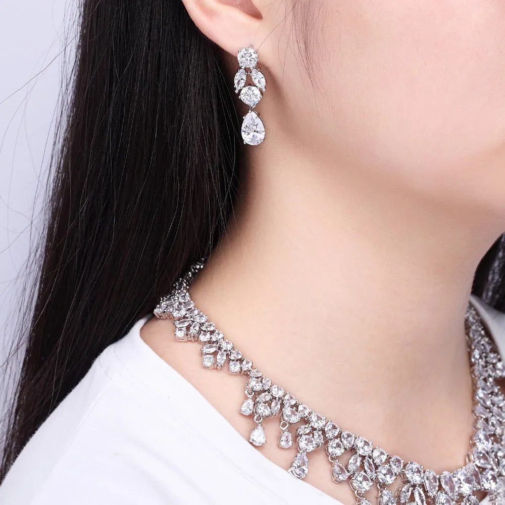 5A Grade Cubic Zirconia Wedding Necklace Earring Sets for bride CN10126