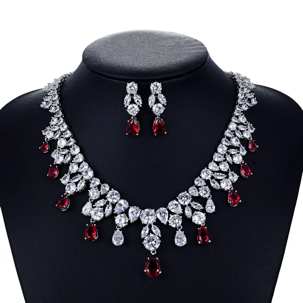 5A Grade Cubic Zirconia Wedding Necklace Earring Sets for bride CN10126