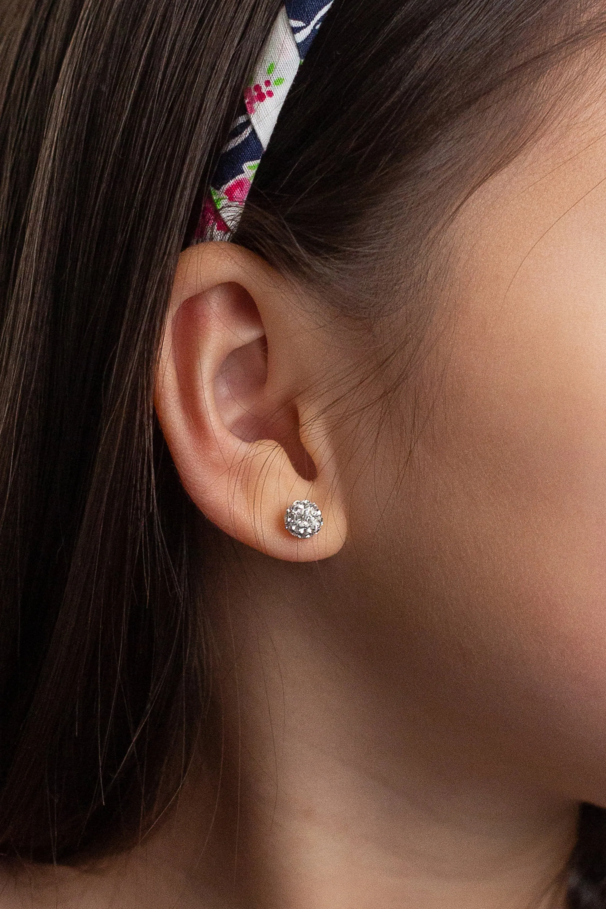 6mm Mini Disco Ball Crystal Silver Stud Earrings