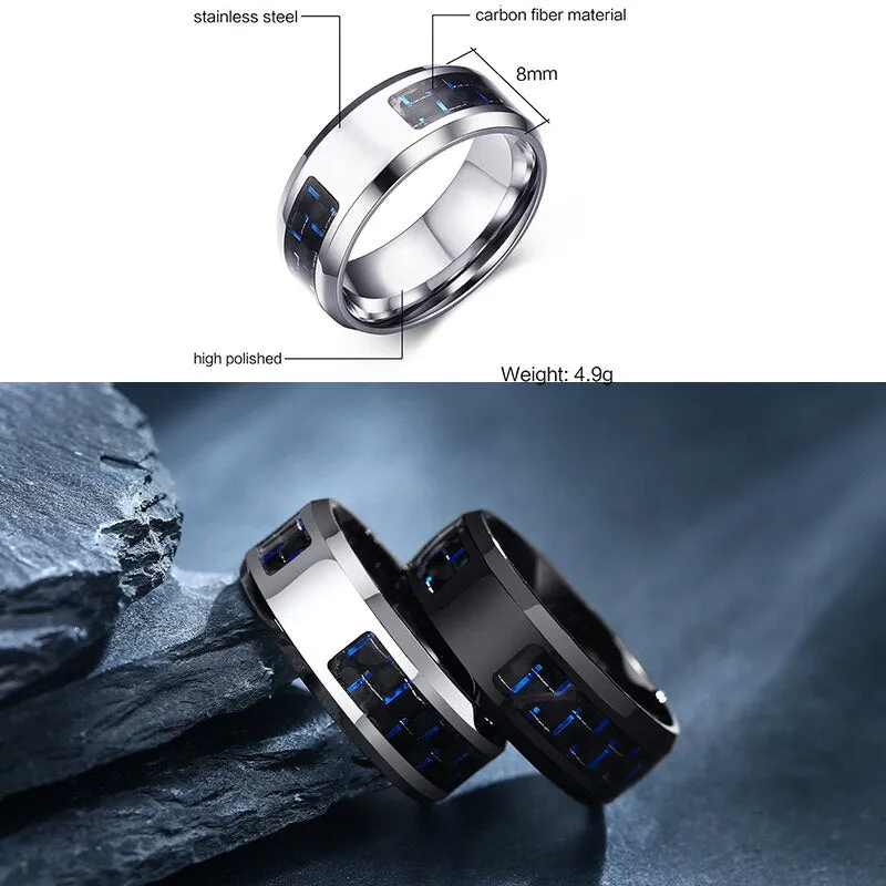 8mm Personalize Carbon Fiber Ring For Man Engraved Tree Of Life Stainless Steel Male Alliance Casual Customize Jewelry