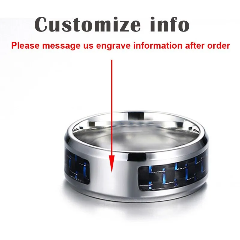 8mm Personalize Carbon Fiber Ring For Man Engraved Tree Of Life Stainless Steel Male Alliance Casual Customize Jewelry