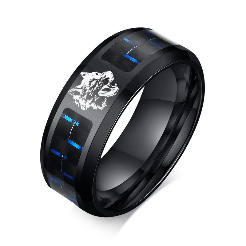 8mm Personalize Carbon Fiber Ring For Man Engraved Tree Of Life Stainless Steel Male Alliance Casual Customize Jewelry