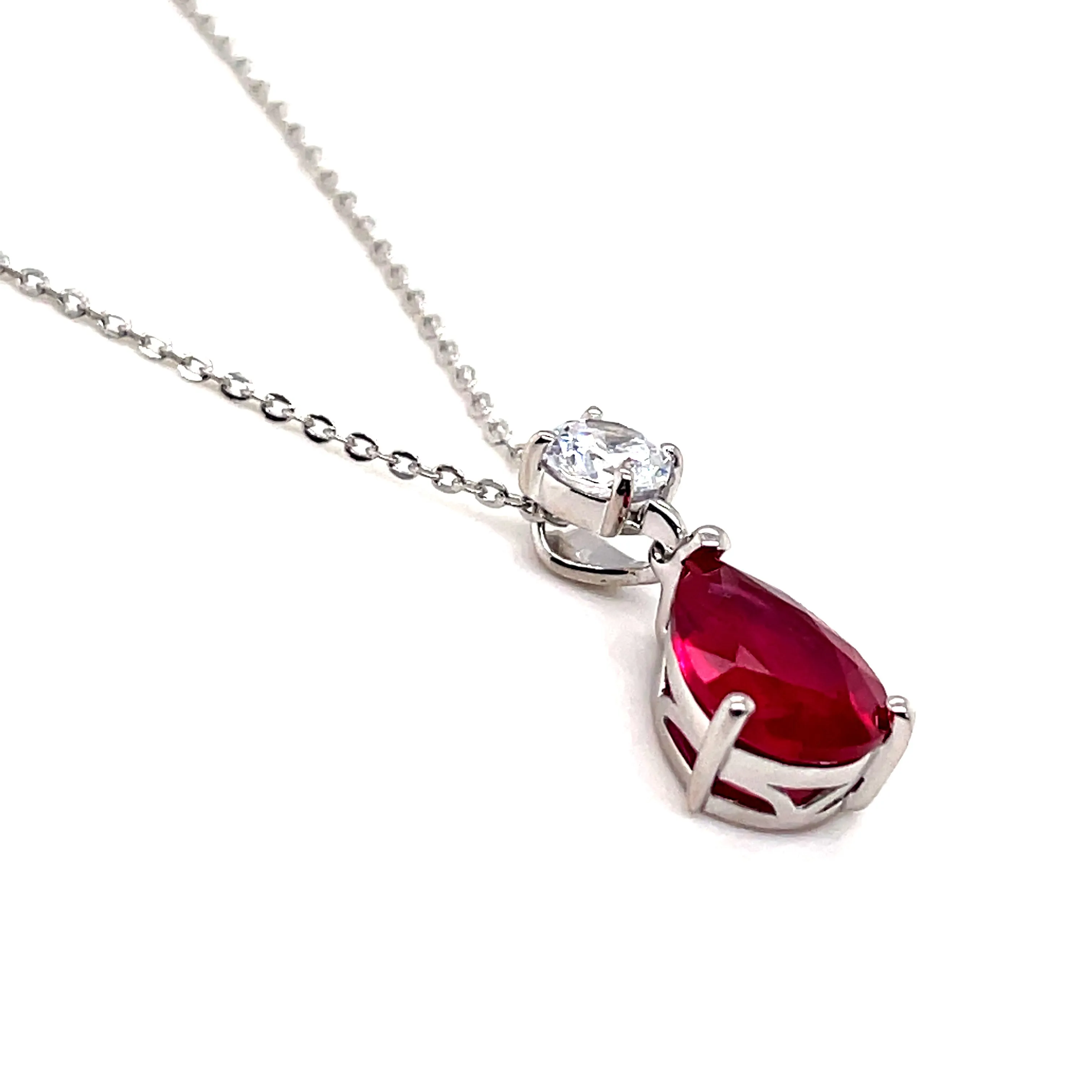 9ct White Gold Lab Created Ruby Pendant Necklace