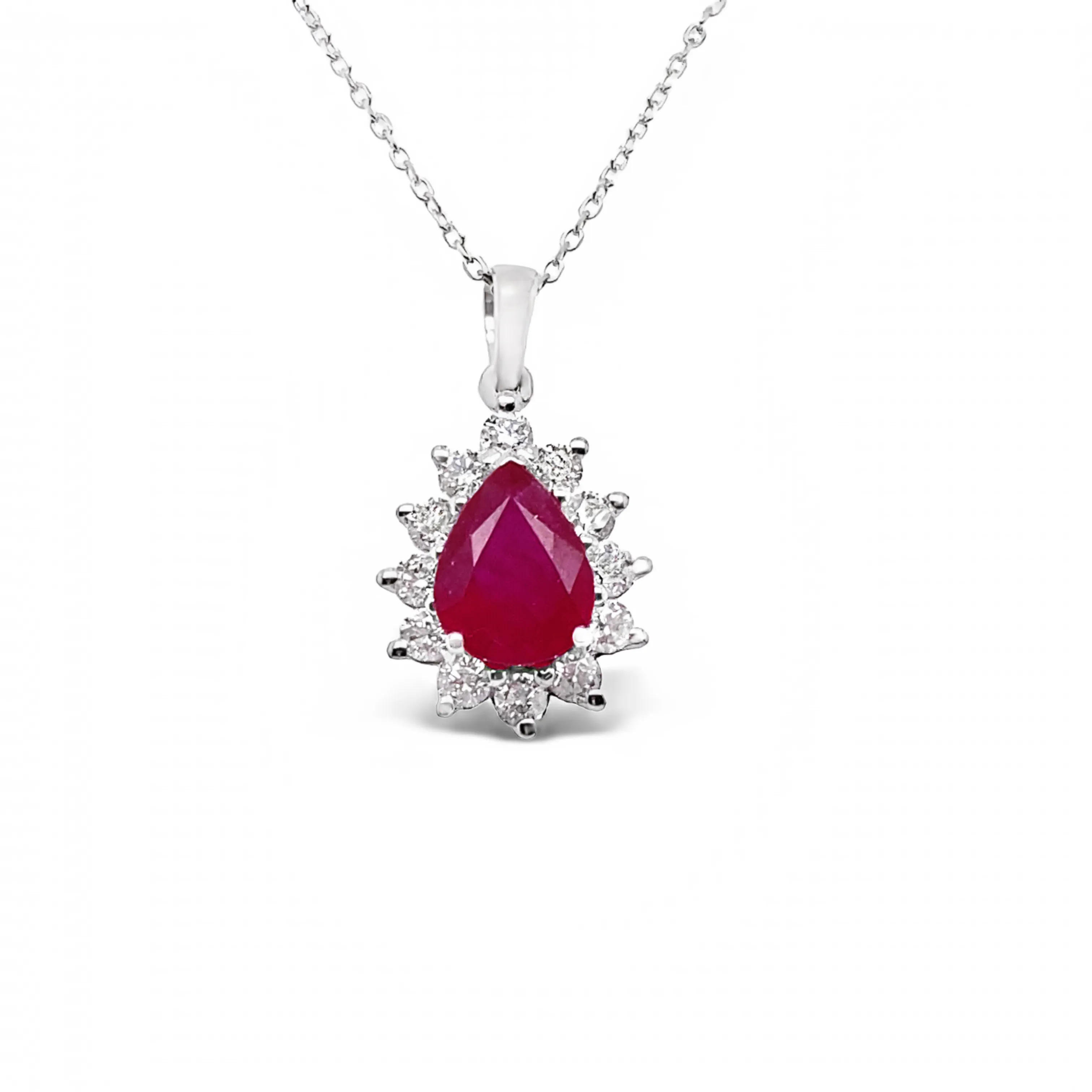 9ct White Gold Ruby & Diamond Necklace