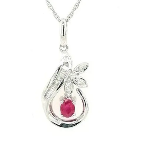 9ct White Ruby & Diamond Pendant