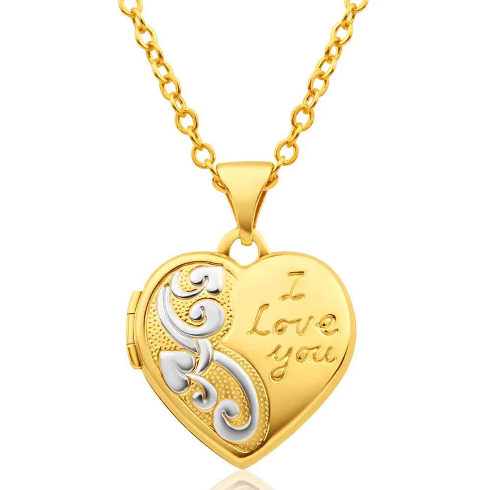 9ct Yellow Gold Heart Shaped Locket with 'I love You' Engraving