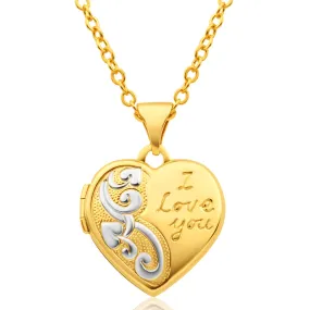 9ct Yellow Gold Heart Shaped Locket with 'I love You' Engraving