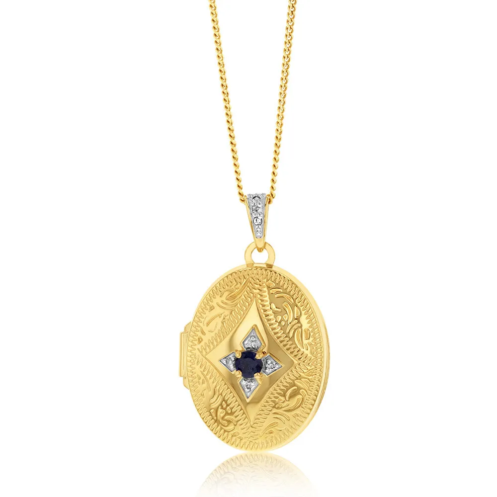 9ct Yellow Gold Oval Black Sapphire And Diamond Locket