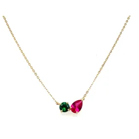 9ct Yellow Gold Toi Et Moi Ruby And Emerald Pendant