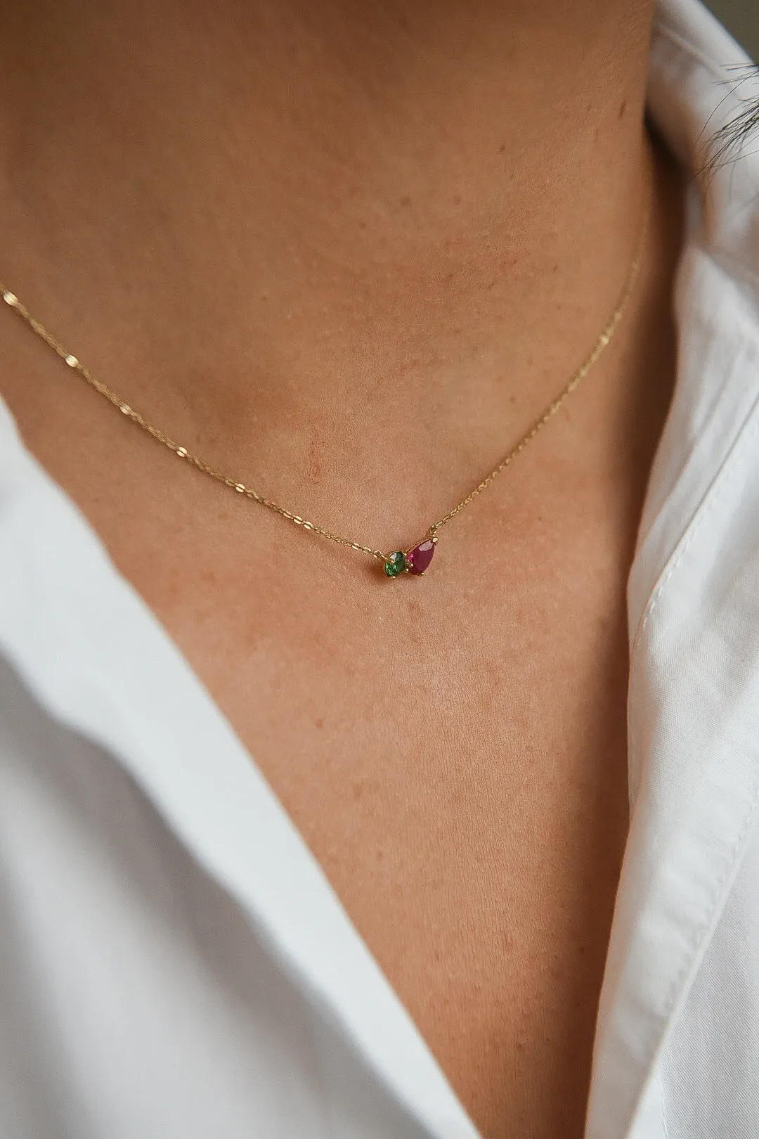 9ct Yellow Gold Toi Et Moi Ruby And Emerald Pendant