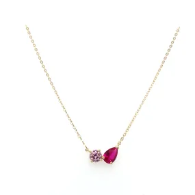 9ct Yellow Gold Toi Et Moi Ruby And Pink Cz Pendant