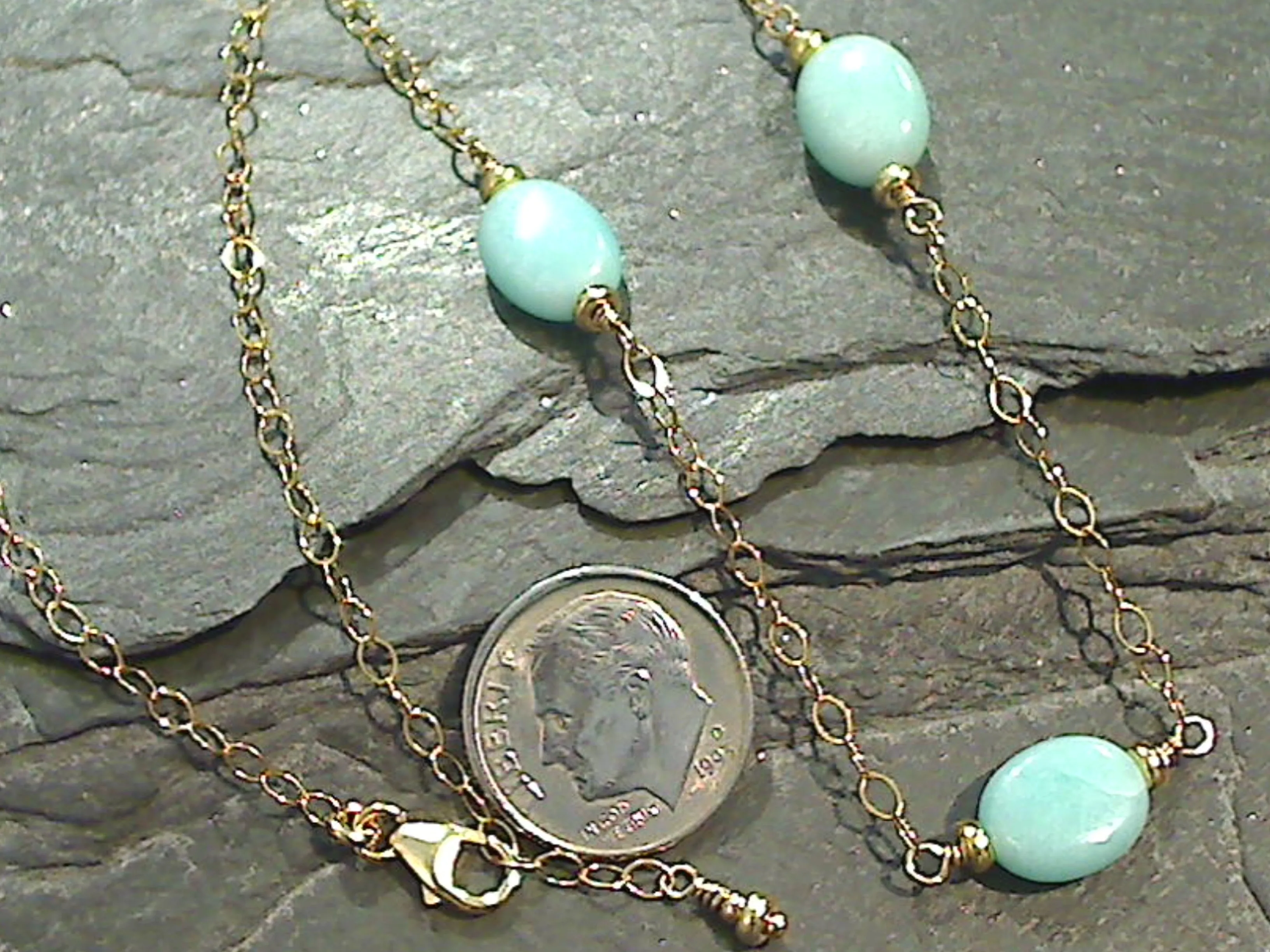 Adjustable Up To 20" Amazonite, Gold Filled Necklace