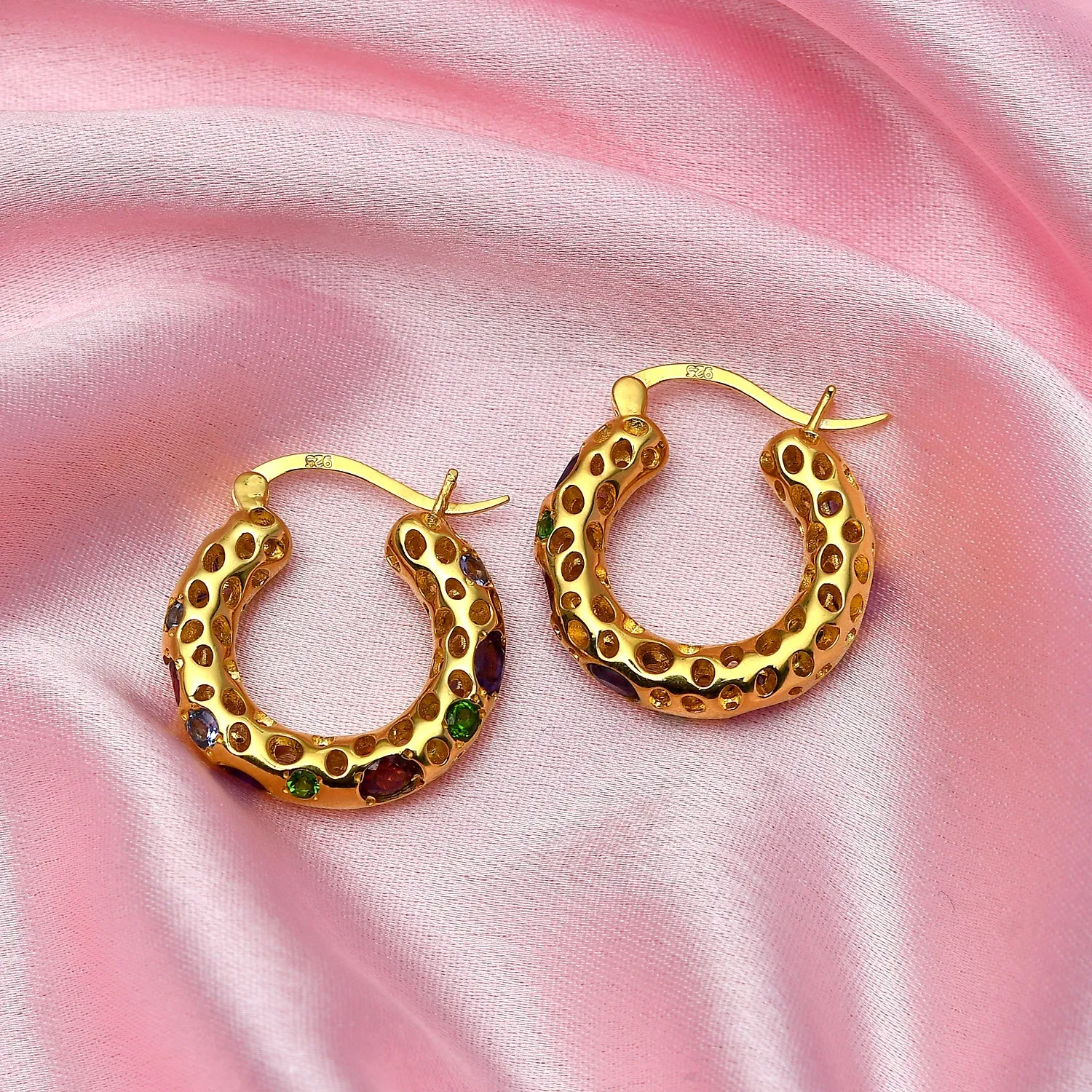 Allegro Loop Multi Gems Hoop Earrings