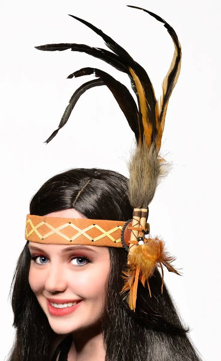 American Indian Deluxe Tan and Brown Headband Costume Accessory