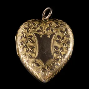 Antique Edwardian Ivy Heart Locket 9Ct Gold Dated Chester 1908