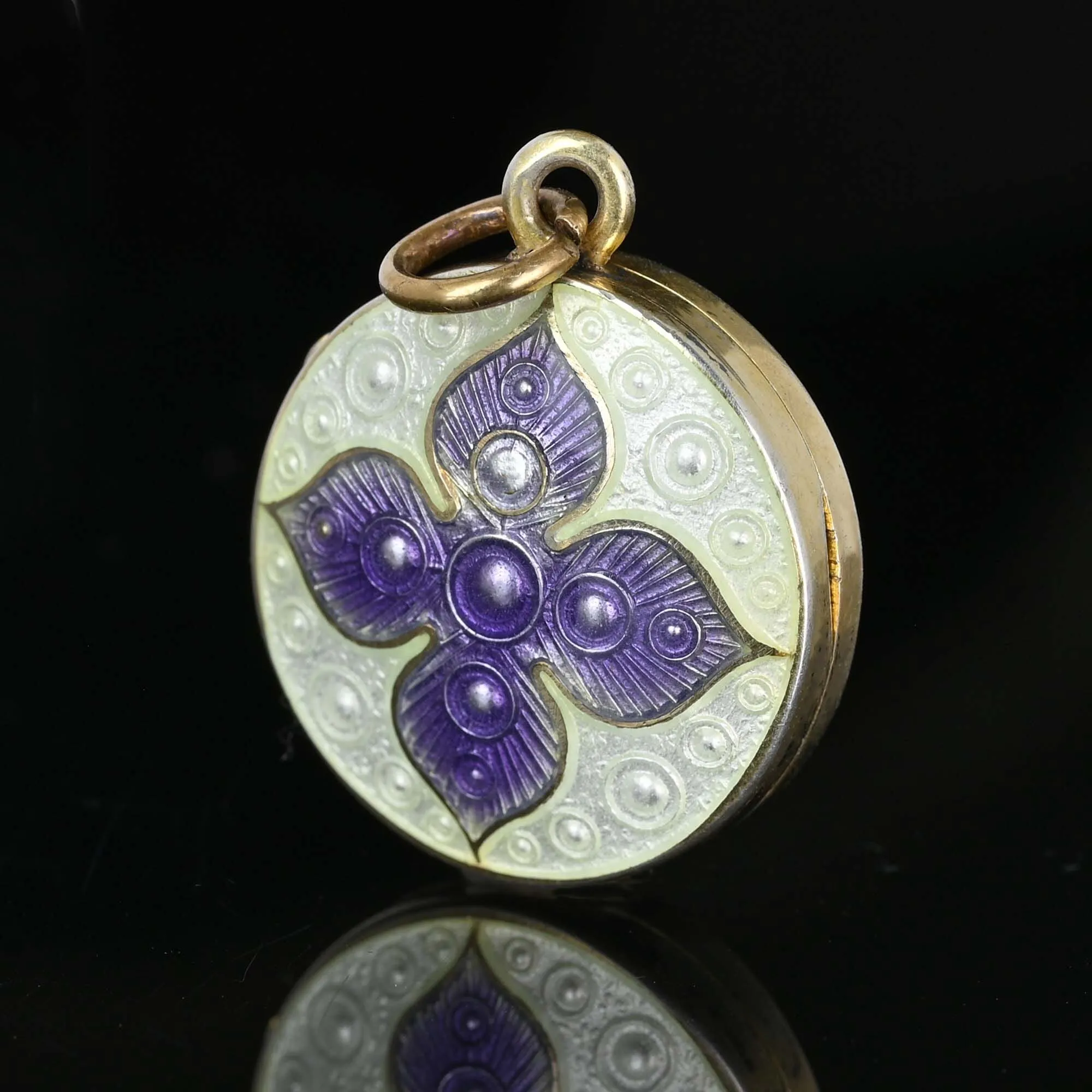 Antique Edwardian Purple & White Enamel Silver Locket