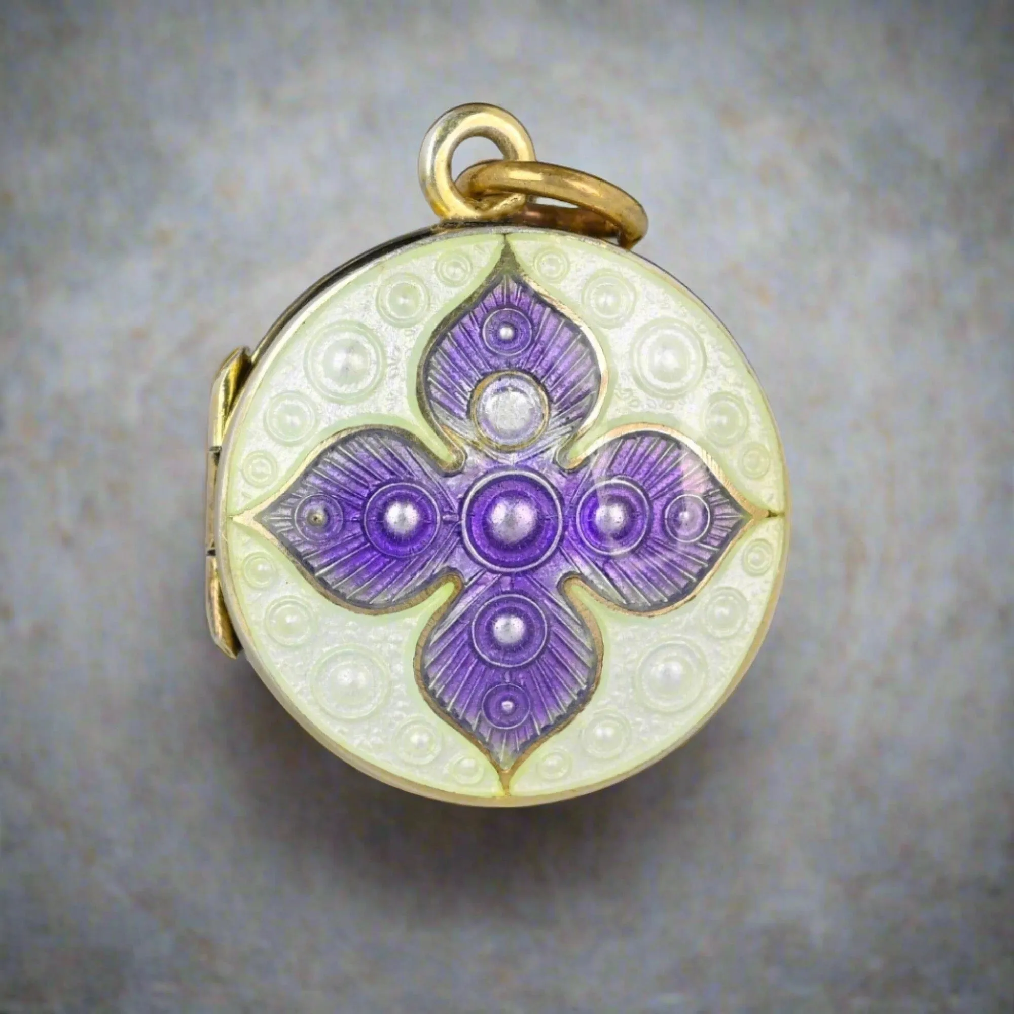 Antique Edwardian Purple & White Enamel Silver Locket