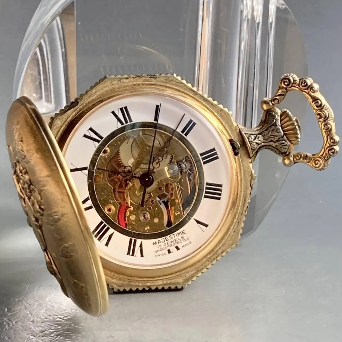 Antique Pocket Watch Majestime Manual 46mm Vintage Skeleton Antique