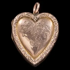 Antique Victorian 9Ct Rose Gold Round Engraved Locket Circa 1900